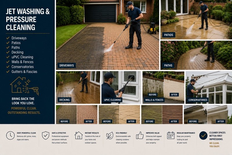 A patio cleaned and refreshed during garden maintenance